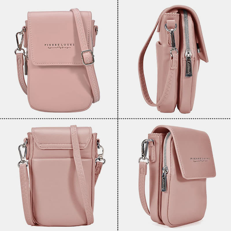 Mini Phone Bag For Women Leather Double Compartment Crossbody Bag