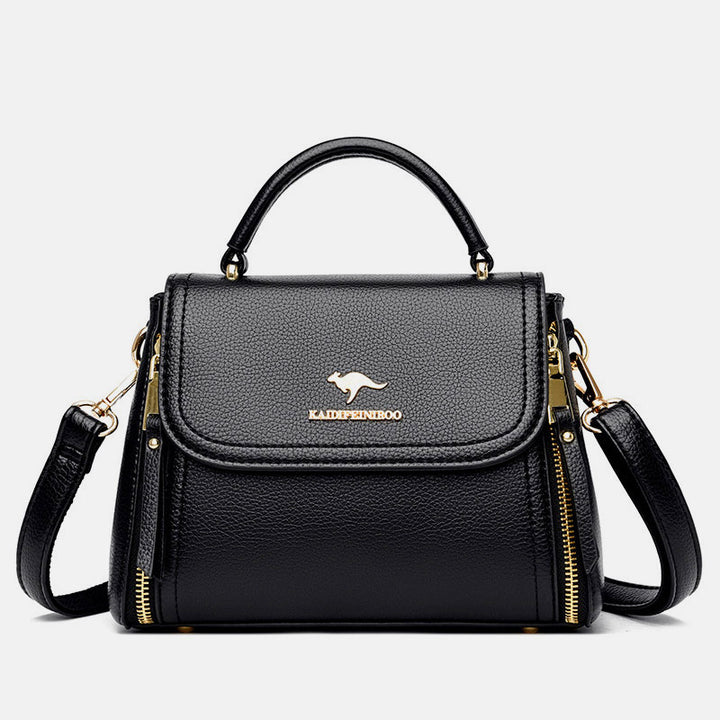 Double Compartment Top Handle Satchel Leather Crossbody Bag Purse Handbag