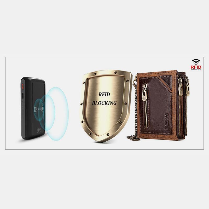 Vintage RFID Genuine Leather Bifold Coin Wallet With Chain