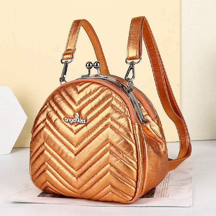 Triple Compartment Mini Backpack Kisslock Zipper Daypack Fashion Party Purses Handbags