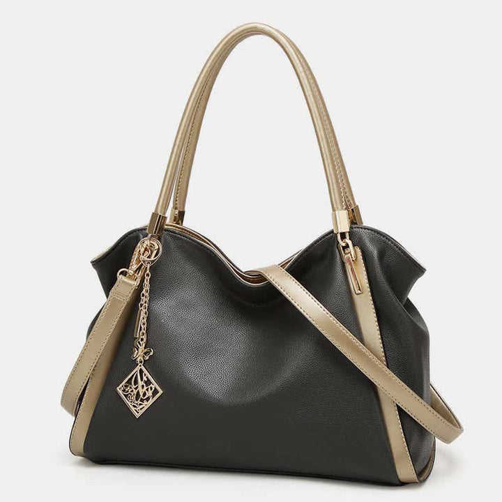 Women's Large Leather Zipper Shoulder Tote Top Handle Handbag