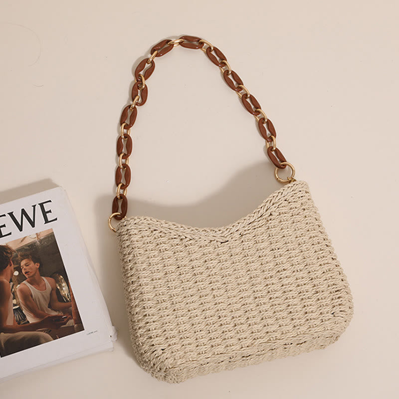 Shoulder Bag For Women Solid Color Seaside Holiday Straw Bag