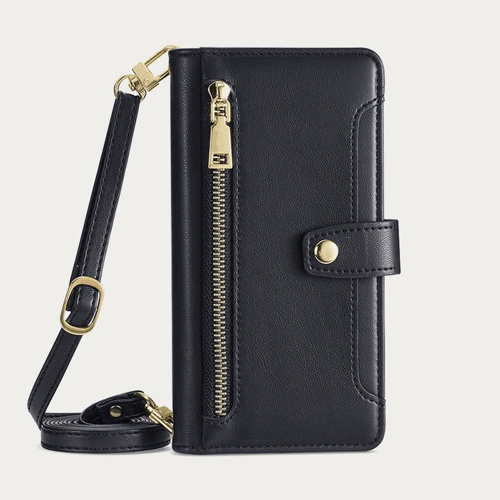 Faux Leather Wallet Case Phone Case for iPhone with Shoulder Strap