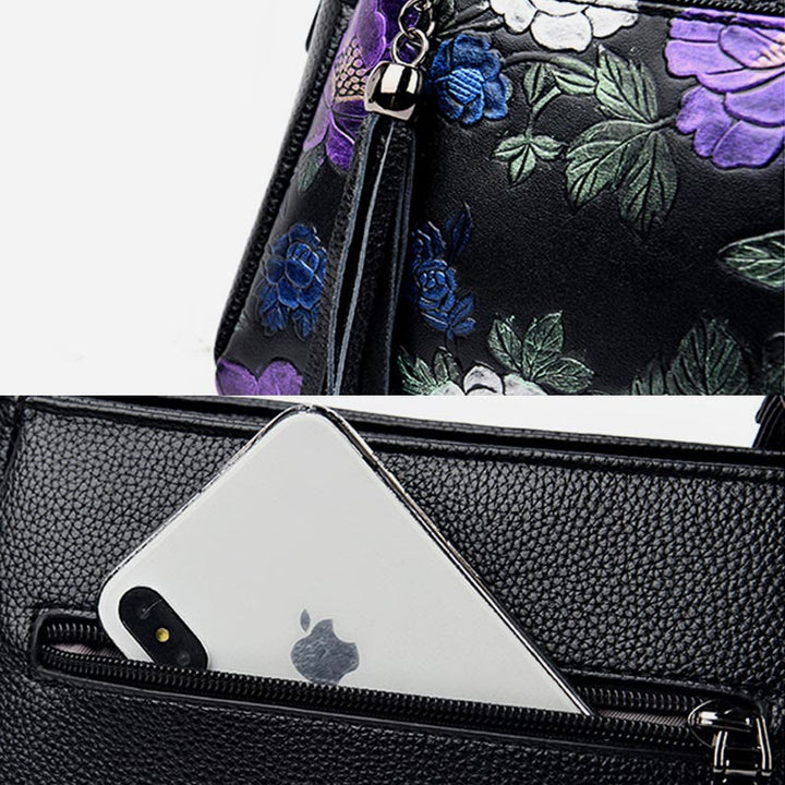 Blooming Floral Crossbody Bag For Women Dragonfly Print Tassel Purse