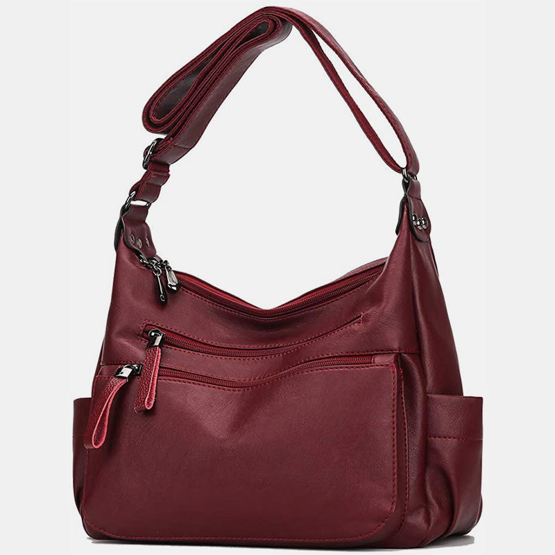 Retro Style Multi-Pocket Large Crossbody Bag - DarkRed - image 1