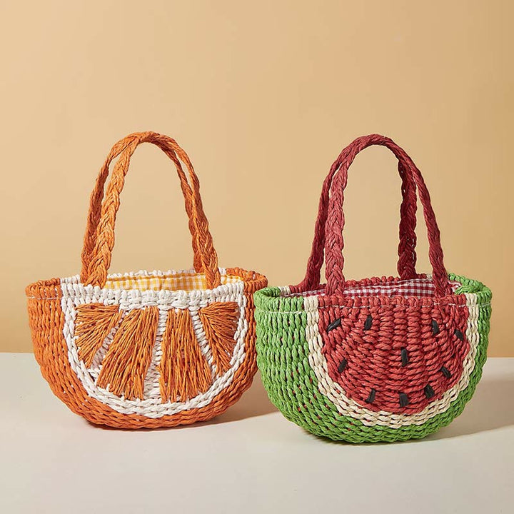 Beach Bag For Women Watermelon Pattern Portable Straw Crossbody Bag