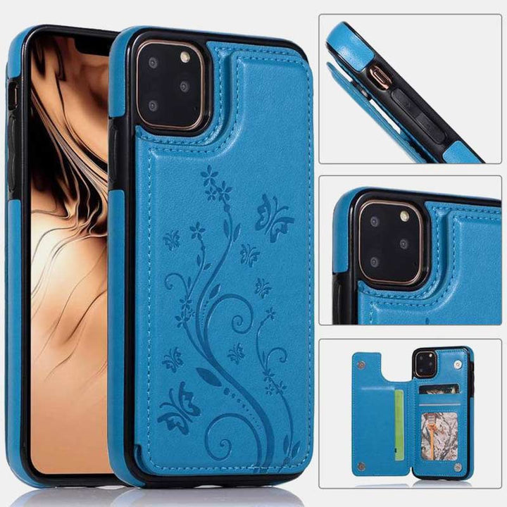 Phone Case Kickstand for iPhone with Card Holder Double Magnetic Clasp