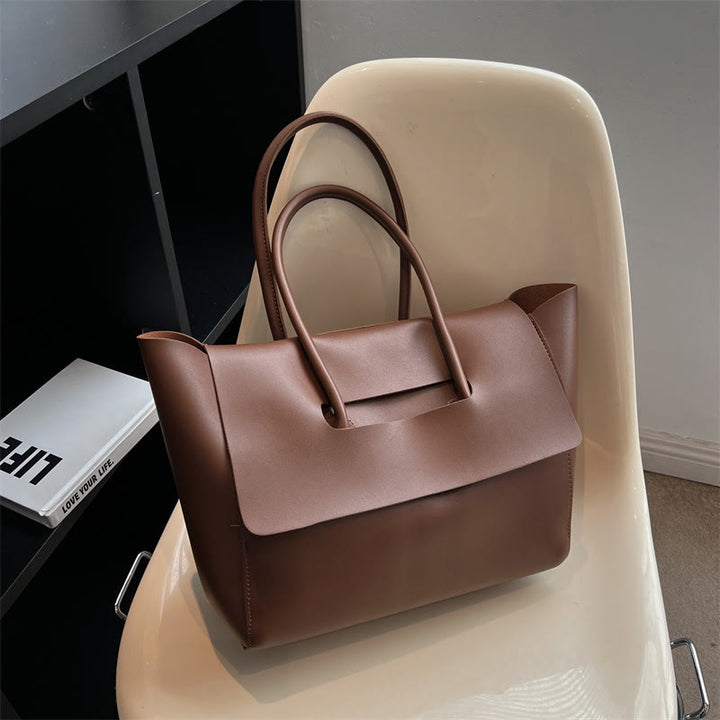 Clamshell Tote For Women Large Minimalist Leather Office Commuter Purse