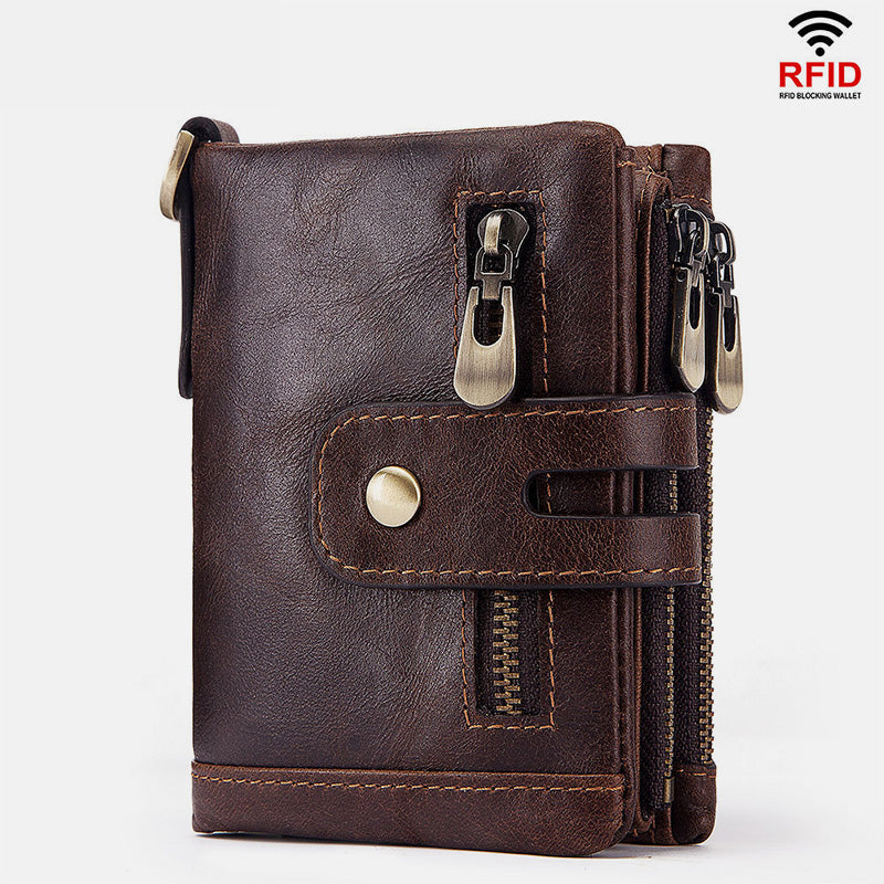 Multifunctional Genuine Leather RFID Bifold Wallet