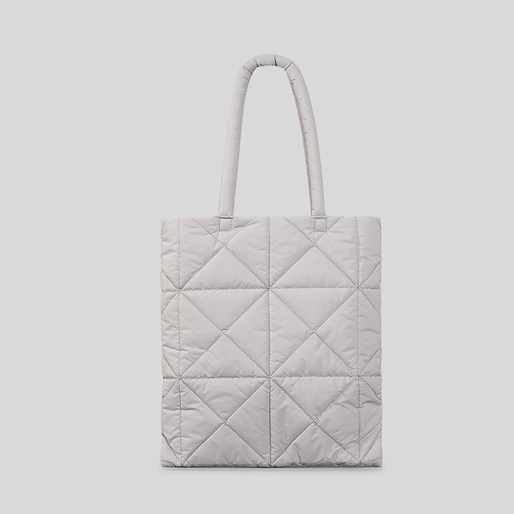 Women Simple Quilted Down Tote Vertical Diamond Check Shoulder Bag