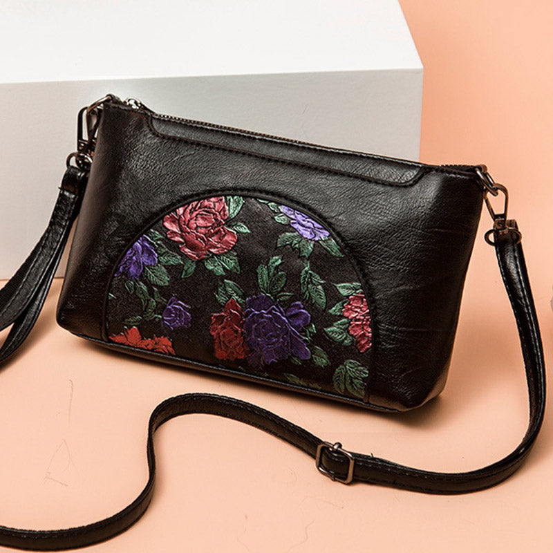 Elegant Crossbody Bag Women Half Round Floral Emblossing Shoulder Bag