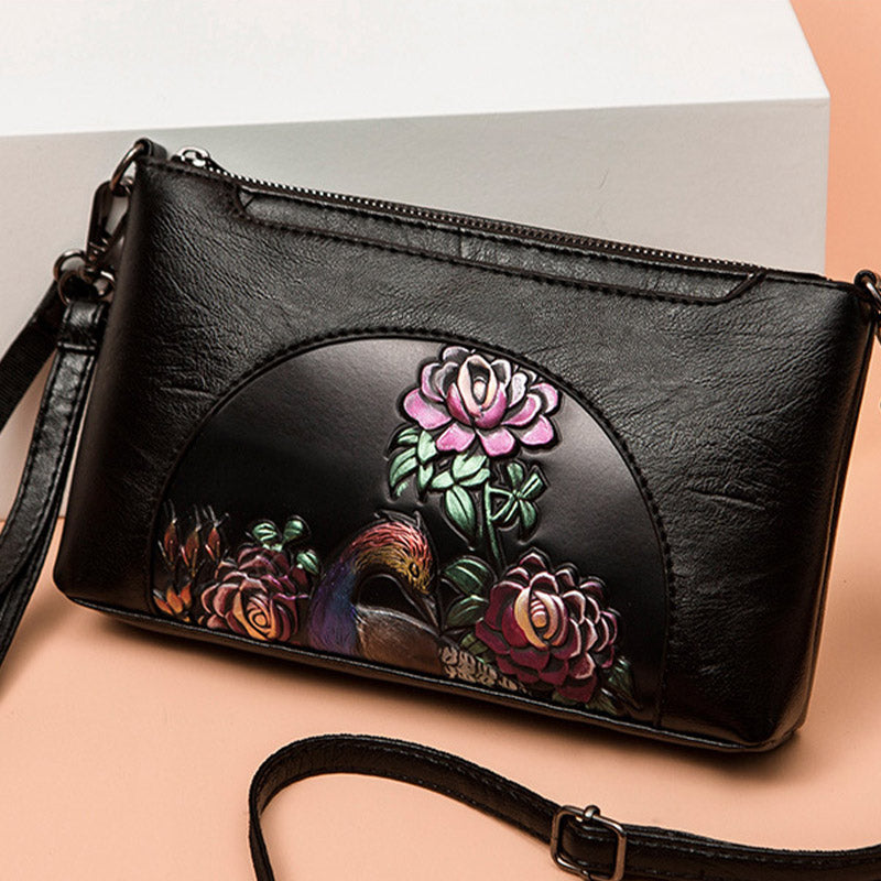 Elegant Crossbody Bag Women Half Round Floral Emblossing Shoulder Bag