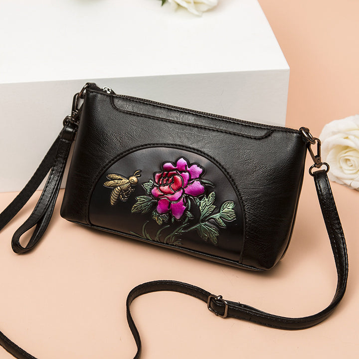 Elegant Crossbody Bag Women Half Round Floral Emblossing Shoulder Bag