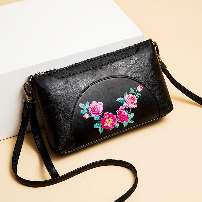 Elegant Crossbody Bag Women Half Round Floral Emblossing Shoulder Bag