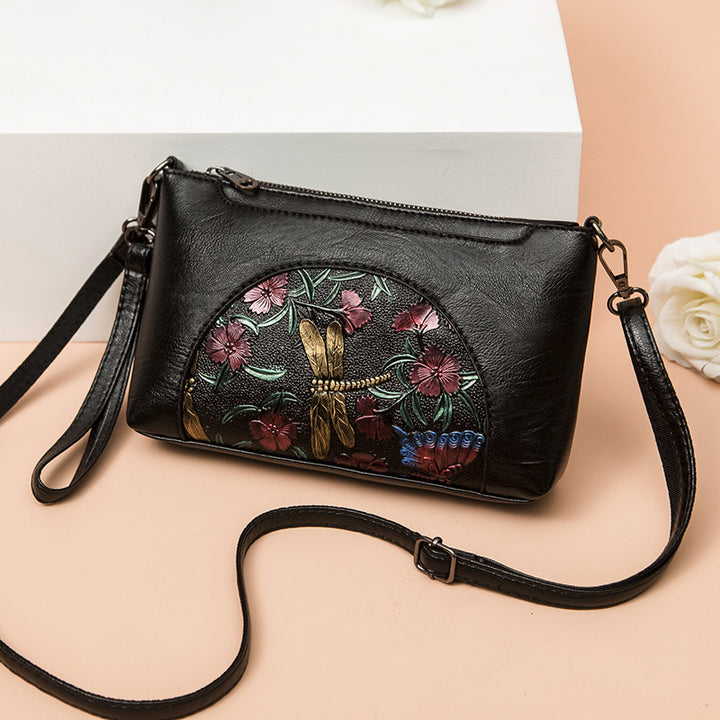 Elegant Crossbody Bag Women Half Round Floral Emblossing Shoulder Bag