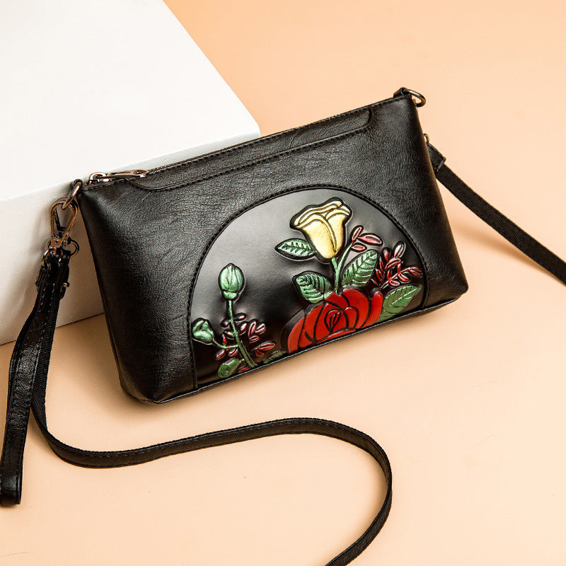 Elegant Crossbody Bag Women Half Round Floral Emblossing Shoulder Bag
