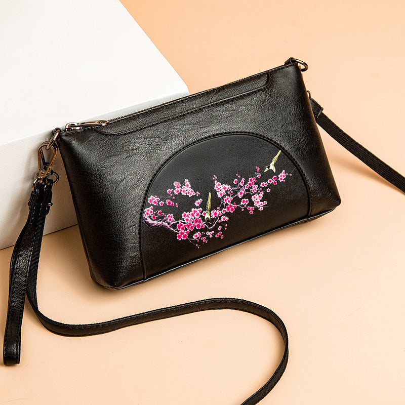 Elegant Crossbody Bag Women Half Round Floral Emblossing Shoulder Bag