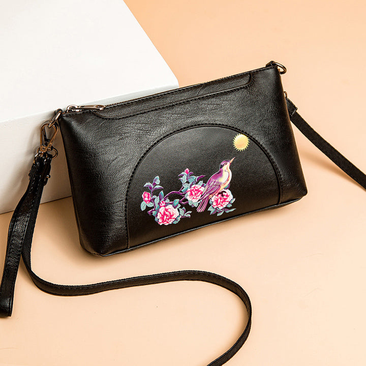 Elegant Crossbody Bag Women Half Round Floral Emblossing Shoulder Bag