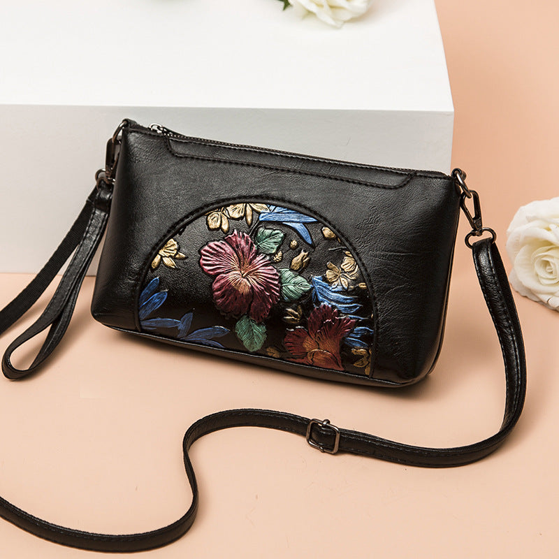 Elegant Crossbody Bag Women Half Round Floral Emblossing Shoulder Bag