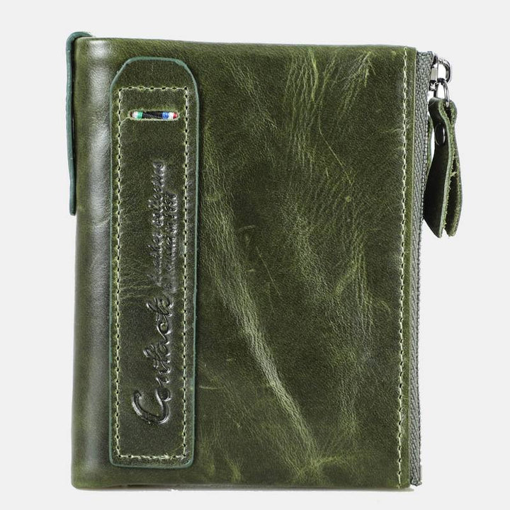 Multifunctional Genuine Leather Double Zipper Wallet - Green - image 21