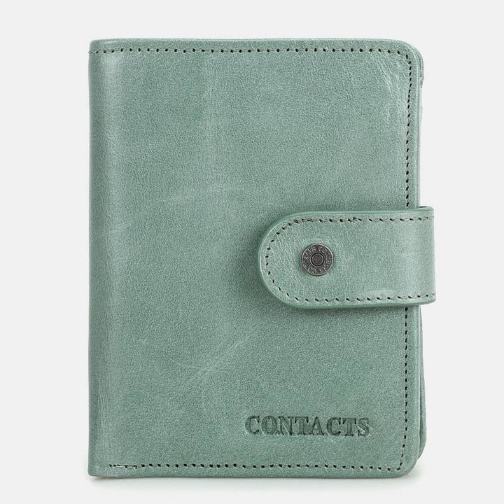 RFID Blocking Genuine Leather Multi-Card Buckle Wallet with Zip Coin Pocket
