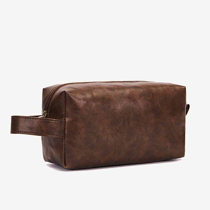Vintage Vegan Leather Toiletry Bag Womens Portable Travel Makeup Bag