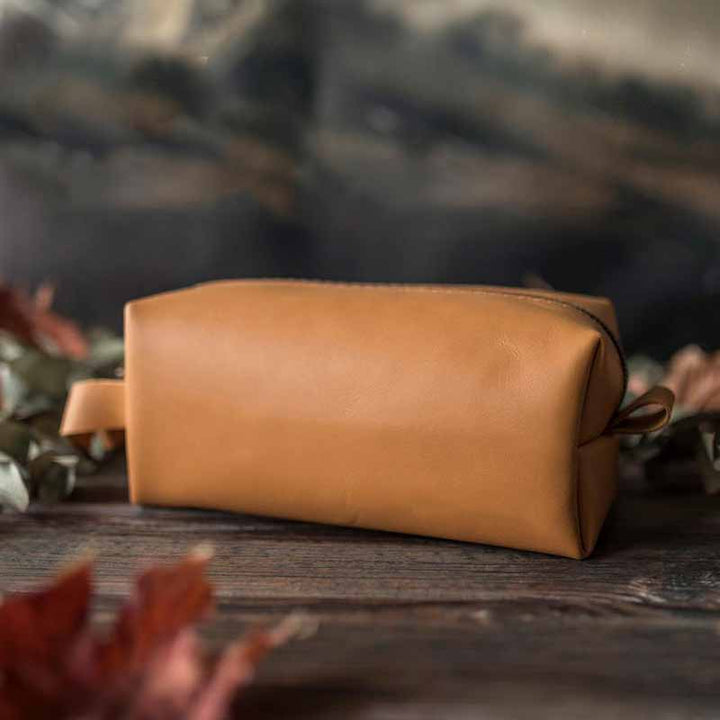 Vintage Vegan Leather Toiletry Bag Womens Portable Travel Makeup Bag
