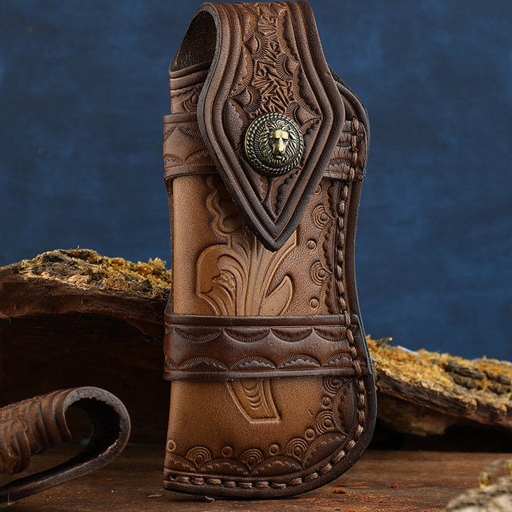 Clamshell Protective Holster Durable Carving Leather Waist Bag For Outdoor