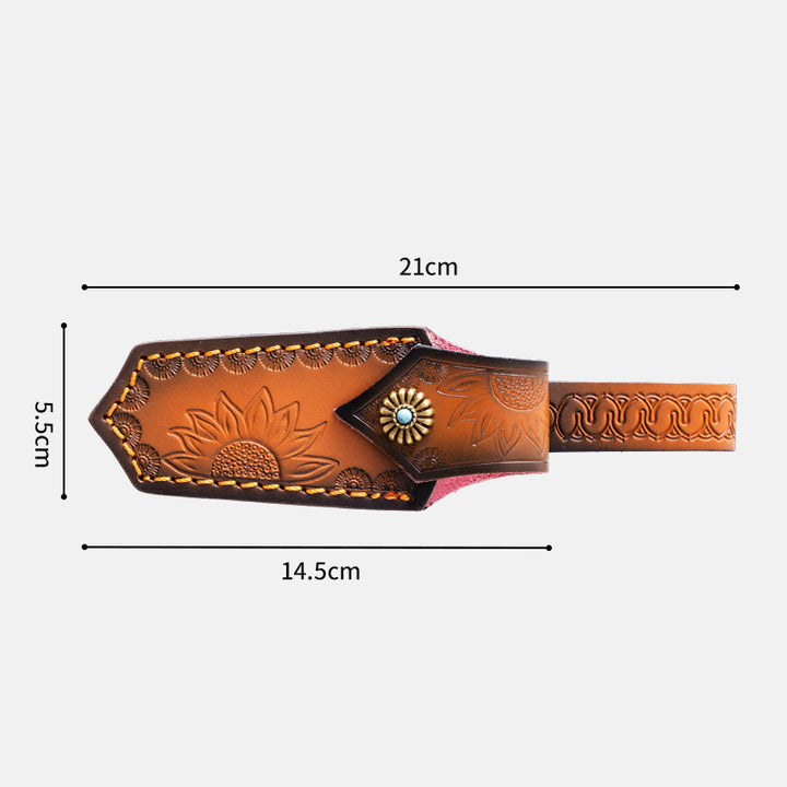 Sunflower Carving Leather Waist Bag Outdoor Portable Protective Holster