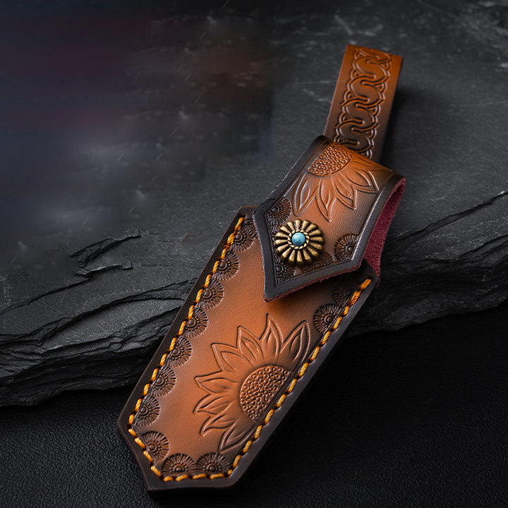 Sunflower Carving Leather Waist Bag Outdoor Portable Protective Holster