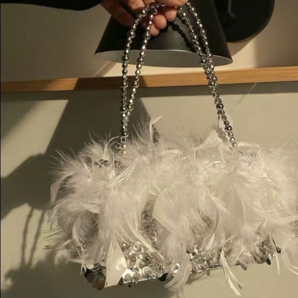 Sequin Feather Evening Bag For Party Lady Underarm Bag