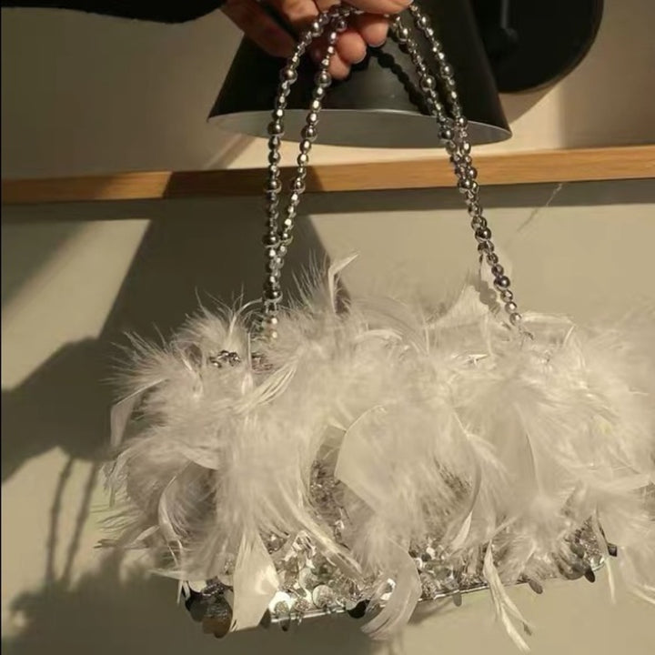 Sequin Feather Evening Bag For Party Lady Underarm Bag