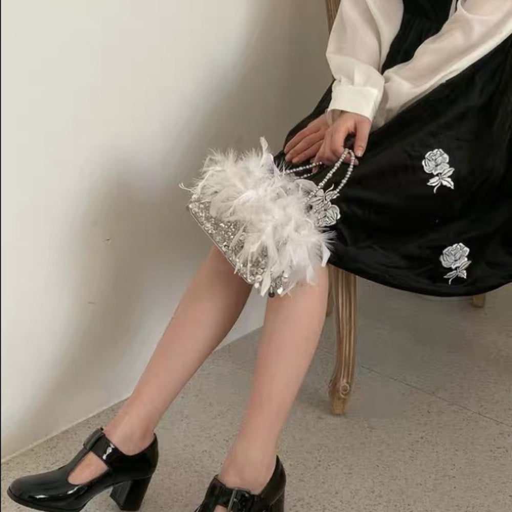Sequin Feather Evening Bag For Party Lady Underarm Bag
