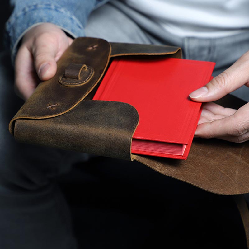 Vintage Storage Bag Envelope Shape Genuine Leather Book Cover