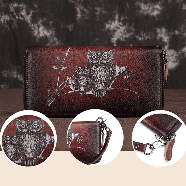 Cute Owl Wallet Retro Long Genuine Leather Clutch Purse