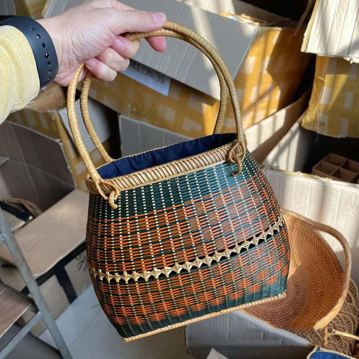 Bamboo Handbag Straw Woven Rattan Purse Basket Bag For Women