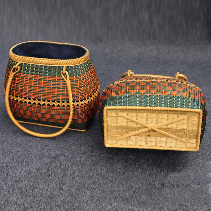 Bamboo Handbag Straw Woven Rattan Purse Basket Bag For Women