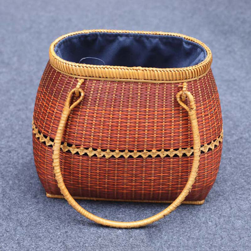 Bamboo Handbag Straw Woven Rattan Purse Basket Bag For Women