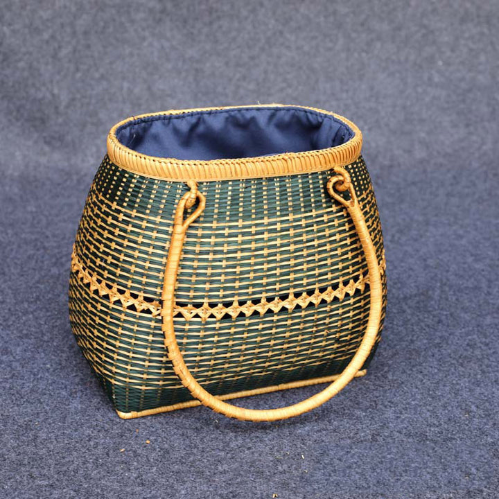 Bamboo Handbag Straw Woven Rattan Purse Basket Bag For Women