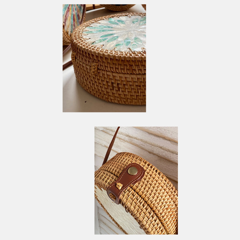 Rattan Straw Round Bag Vintage Cute Crossbody Travel Purse