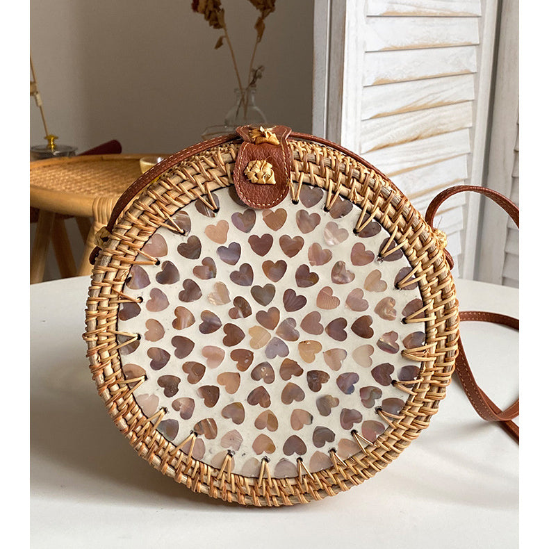 Rattan Straw Round Bag Vintage Cute Crossbody Travel Purse