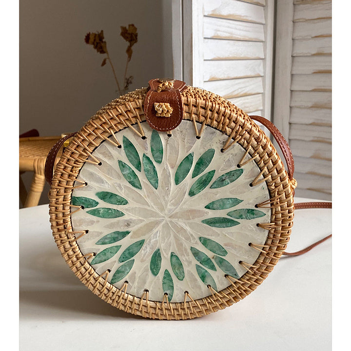 Rattan Straw Round Bag Vintage Cute Crossbody Travel Purse