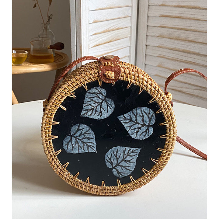 Rattan Straw Round Bag Vintage Cute Crossbody Travel Purse