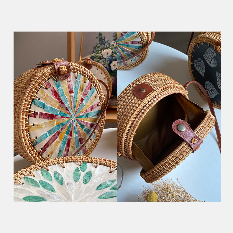 Rattan Straw Round Bag Vintage Cute Crossbody Travel Purse