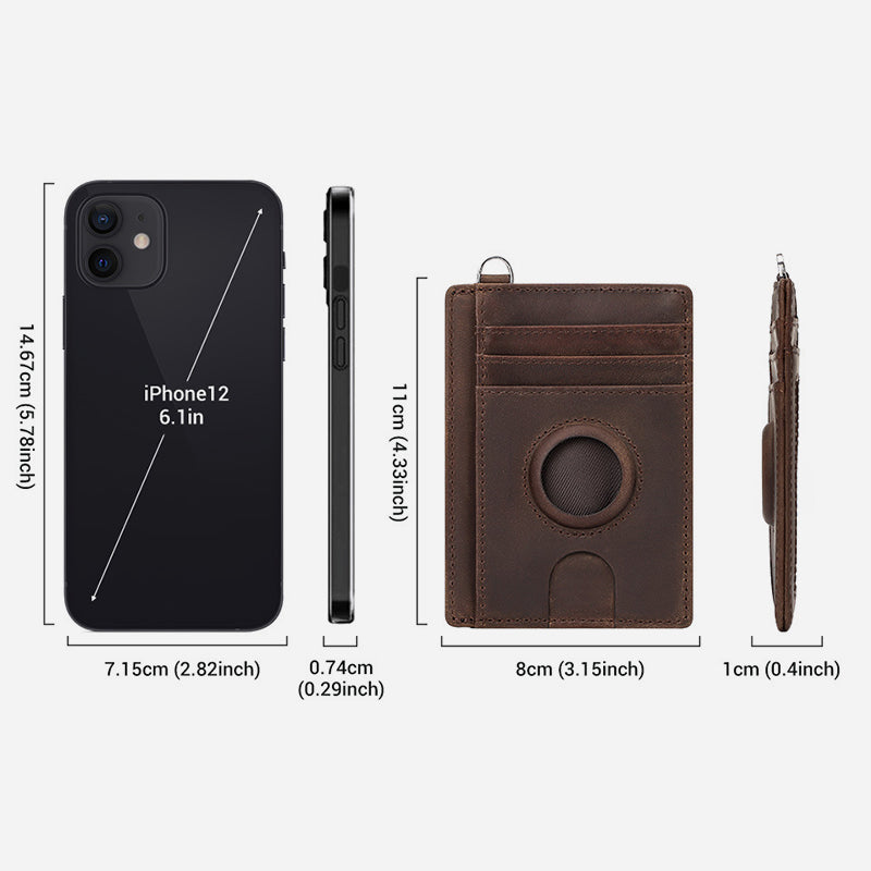 Genuine Leather Card Case RFID Airtag Tracking Protective Card Holder