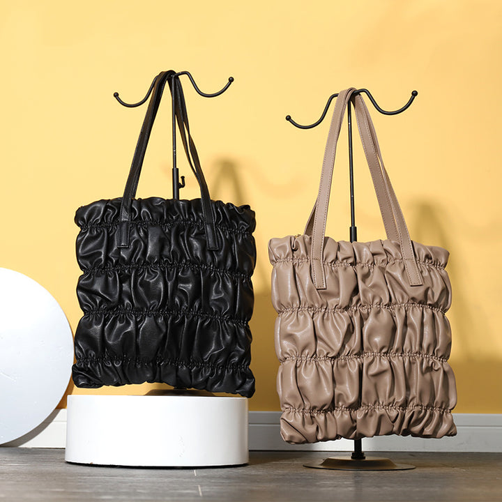 Pleated Tote Commuter Purse For Women Vegan Leather Underarm Bag