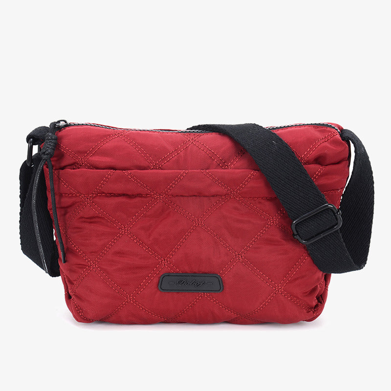 Checkered Crossbody Bag For Women Waterproof Bright Color Nylon Purse - FireBrick - image 0