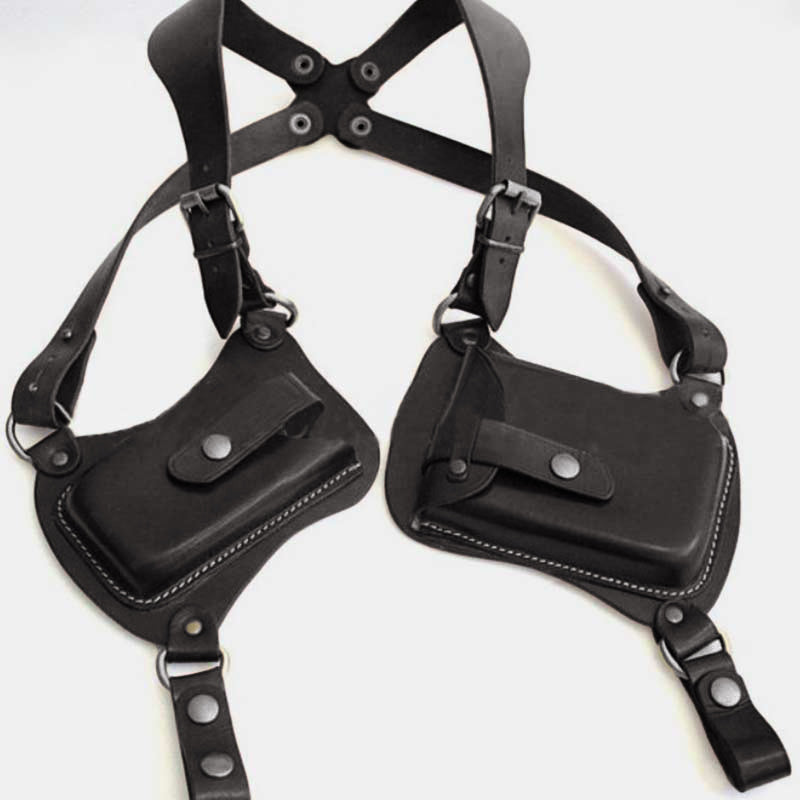Leather Shoulder Holster Double Pocket Shoulder Strap Vest Pouch Bag