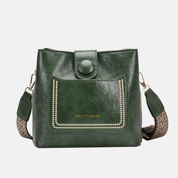 Women Wide Strap Bucket Bag solid Color Elegant Crossbody Bag