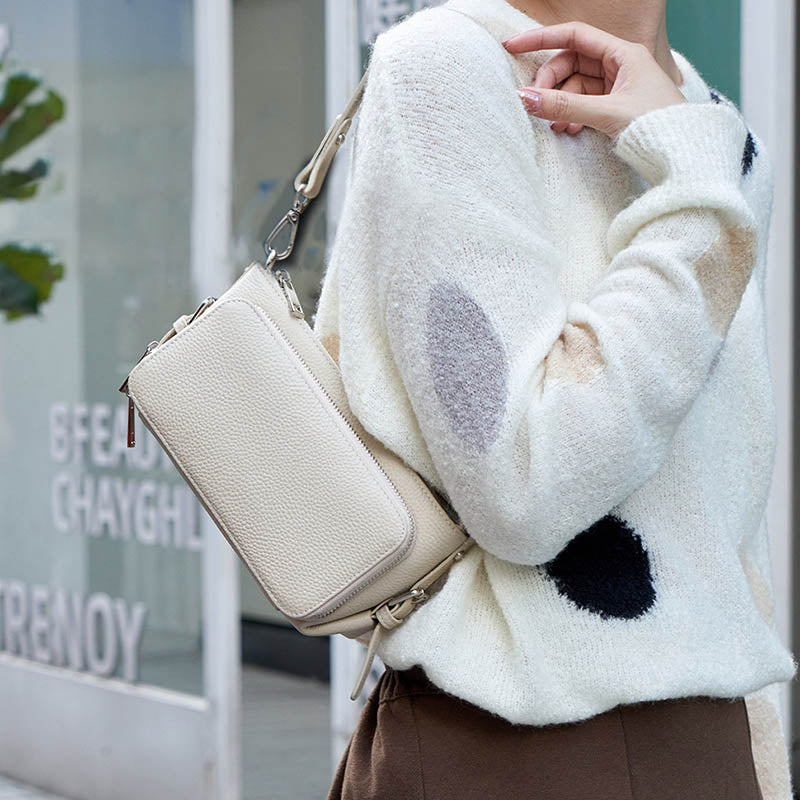 Double Compartment Underarm Phone Bag For Dating Crossbody Leather Purse